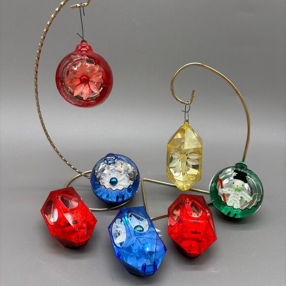 Jewelbrite Christmas Ornaments Vintage Plastic Diorama Set 7 Mid Century Retro - Picture 1 of 9